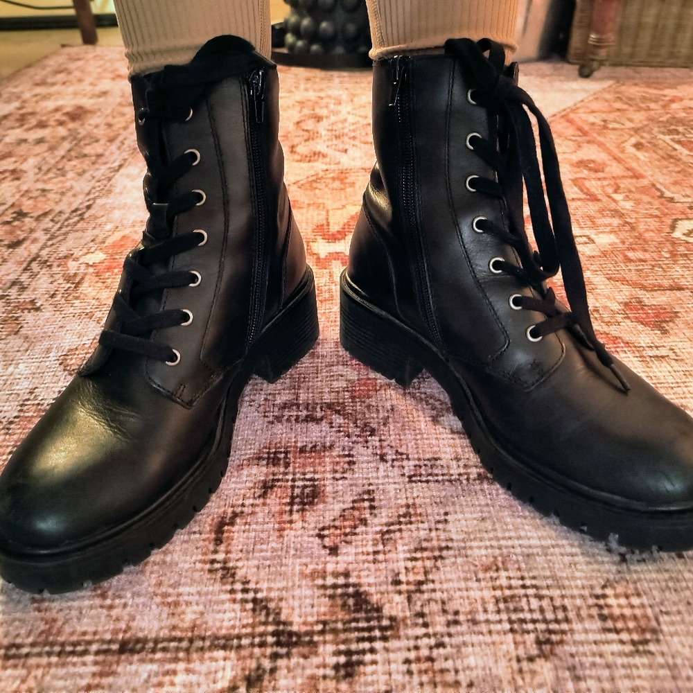Black Leather Combat Boots